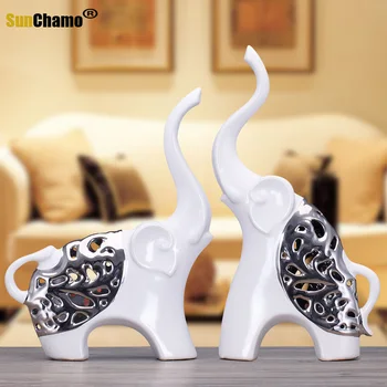 Balto Sidabro, Keramikos Afrikos Dramblys Namų Dekoro Amatų Kambarį Apdailos Keramika Kawaii Ornamentu Porceliano Gyvūnų Figūrėlės