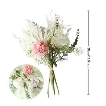 Baltos Spalvos Dirbtinės Gėlės Aukštos Kokybės Šilko Kiaulpienių Plastiko Eukalipto Hibridas Puokštė Vestuvių Namų Puošybai Netikrą Gėlių Dovanų