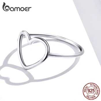 Bamoer GXR641 Dydis 678 Paprastas Žiedas širdelės formos Moterys 925 Sterling Minimalistinis Žiedas Romantiškas Vestuvių Sužadėtuvių Dovana Moterims