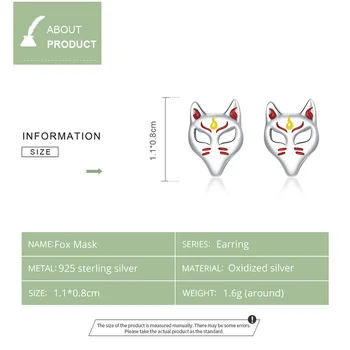 Bamoer Originali 925 Sterling Silver Fox Mask Šviesos Stud Auskarai Moterims Fine Jewelry 2020 Naujas Bijoux Moterų Papuošalai SCE958