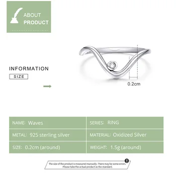 Bamoer Originali 925 Sterling Silver Wave Piršto Žiedai Moterims Minimalistinio korėjos Stiliaus Fine Jewelry Bague SCR650