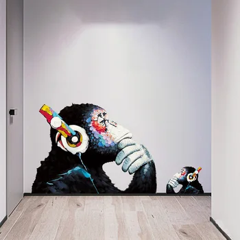 Banksy Grafiti DJ Beždžionė Ausines Sienų Lipdukai Meno Vinilo Lipdukai Nešiojamieji kompiuteriai Šaldytuvas Apdaila, Miegamojo