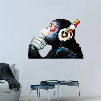 Banksy Grafiti DJ Beždžionė Ausines Sienų Lipdukai Meno Vinilo Lipdukai Nešiojamieji kompiuteriai Šaldytuvas Apdaila, Miegamojo