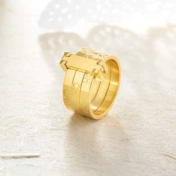 Baoyan paauksuoti Nerūdijančio Plieno Užraktas Žiedai Išgraviruotas CH Laišką Pora Žiedus Mados Prekės ženklo Vestuvių, Sužadėtuvių Žiedai Moterims