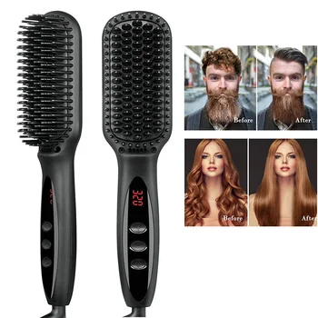 Barzdos Plaukų Straighterner Teptuku Elektros Šildymo Šukos Karšto Hairbrush Neigiamų Jonų Strightening Geležies Moterims, Vyrams, Plaukų Styler Įrankiai