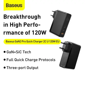 Baseus 120W GaN SiC USB C Įkroviklis Greitai Įkrauti 4.0 3.0 QC C Tipo PD Greitas USB Įkroviklis Macbook Pro 