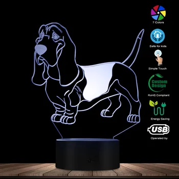 Basset Hound Nuotaikos Apšvietimas 3D Optinė iliuzija Šviesos USB Šiuolaikinės Naktį Lempos Šuo Gyvūnų Žėrintis LED Šviesos Namų Dekoro Pug Stalo Lempos