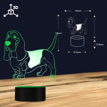Basset Hound Nuotaikos Apšvietimas 3D Optinė iliuzija Šviesos USB Šiuolaikinės Naktį Lempos Šuo Gyvūnų Žėrintis LED Šviesos Namų Dekoro Pug Stalo Lempos