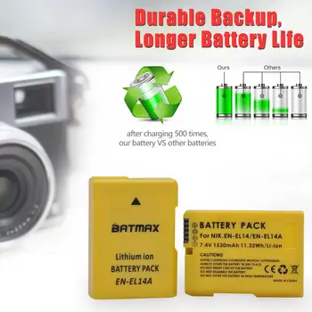 Batmax EN-EL14 LT-EL14a Baterija+Naujas LED USB Dual Kroviklis Nikon P7800,P7100,D3400,D5500,D5300,D5200,D3200,D3300,MH-24