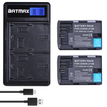 Batmax LP-E6 LP E6 LP-E6N Baterija +Naujas LCD Dual USB Kroviklis skirtas Canon EOS 5DS R 5D Mark II 3 5D Mark III 6D 7D 60D 60Da 70D LPE6