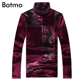 BATMO 2018 naują atvykimo žiemos aukštos kokybės veliūras Kratinys thrtleneck thicked t-marškinėliai vyrams,vyriški raudoni marškinėliai plius dydžio 5903