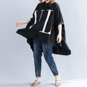 Batwing Rankovės Atsitiktinis Camisa Feminina Trumpas Irregul Office Lady Blusas Mujer De Moda 2019 Asmenybės Moterų Marškiniai