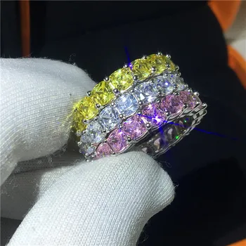 Bauda 925 Sterlingas Sidabro žiedas su Izoliuotu supjaustyti 4mm Lab Topazas, deimantas Cz Dalyvavimas vestuvių juostoje žiedai, moterų, vyrų, Šaliai, Papuošalai