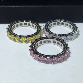 Bauda 925 Sterlingas Sidabro žiedas su Izoliuotu supjaustyti 4mm Lab Topazas, deimantas Cz Dalyvavimas vestuvių juostoje žiedai, moterų, vyrų, Šaliai, Papuošalai