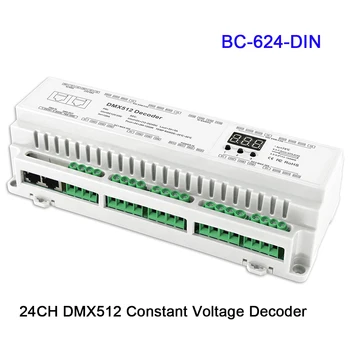 BC-624-DIN/BC-632-DIN/BC-640-DIN Naujas 24/32/40 CH DMX512/8 bit/16bit DC12V-24V RJ45 Jungtis LED RGB/RGBW Juostos lempos Dekoderis