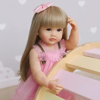 Bebes 55CM atgimsta švelnus viso kūno silikono saldus veido baby doll bamblys rožinė mergina originalus tikroviška bebe lėlė atspari vandeniui vonios žaislas