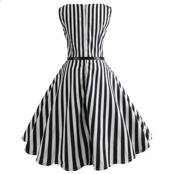 Bebovizi Juoda Balta Zebras Stripes Audrey Hepburn Moterų Suknelė Office Atsitiktinis Derliaus-Line Mergaičių Suknelės, Šaliai, Vestidos Drabužiai