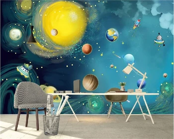 Beibehang Individualų ranka-dažytos animacinių filmų erdvėlaivis naujas Šiaurės šalių vaikų kambarys papel de parede tapetai tėtis peint