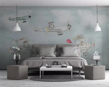 Beibehang Užsakymą foto tapetai, freskos Rankomis Dažyti animacinių filmų gyvūnų lėktuvo šuniuką, vaikų kambario foną sienos 3d tapetai