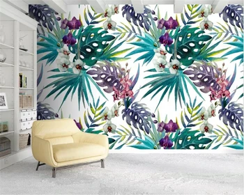 Beibehang Užsakymą tapetai, freskos ranka-dažytos atogrąžų lapai TV gyvenamasis kambarys sofos fono sienos 3d tapetai papel pintado