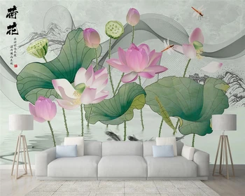 Beibehang Užsakymą šiuolaikinės 3d tapetai naujas kinų stiliaus rankomis dažyti lotus paukščių iliustracijos sofa-lova, tv foną, sienos popieriaus