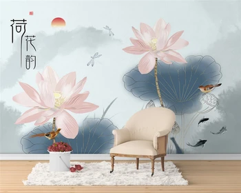 Beibehang Užsakymą šiuolaikinės 3d tapetai naujas kinų stiliaus rankomis dažyti lotus paukščių iliustracijos sofa-lova, tv foną, sienos popieriaus