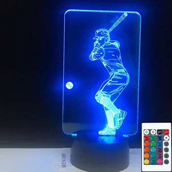 Beisbolo Žaidėjas 3D Stalo Lempa 7 Spalvų Keitimas Naktiniai naktinė lempa Vaikams Kalėdų Dovana, USB Sporto Miegamojo Puošimas LED Miego Šviesos