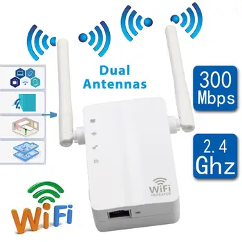 Belaidžio WiFi Kartotuvas Bonus 1m Kabelio Signalo Stiprintuvas 802.11 N/B/G 2 Antenos Range Extender 300Mbps Wifi Signalo Stiprintuvas