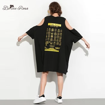 BelineRosa 2019 moteriški marškinėliai Atsitiktinis Suknelės, Plius Dydis Moterų Drabužiai Street Wear Off Peties Tunika Suknelės HS000613