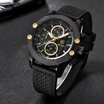 BENYAR Sporto Chronograph Smart Watch Vyrų Tinklinio & Gumos Juosta atspari Vandeniui Prabangos Prekės Kvarciniai Laikrodžiai Aukso Siųsti dropshipping laikrodis