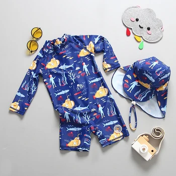 Berniukų maudymosi Kostiumėliai, Kūdikių Bamblys Vaikų maudymosi kostiumėlį su Rankovėmis UV Apsauga 3D Ryklys Mielas Vaikiški Maudymosi Kostiumai Plaukti Kostiumas Paplūdimio Drabužiai