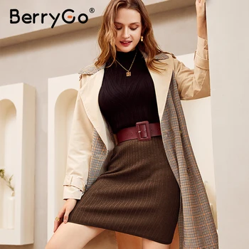 BerryGo Elegantiškas elastinės juostos megzti sijonai moterims Rudenį, žiemą šilta tiesiai moterų sijonas Briaunoti kietos ponios trumpas sijonas 2019