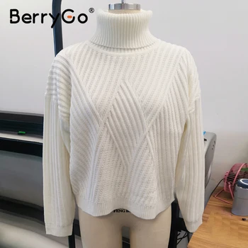 BerryGo Golfo megztas megztinis moteriška Atsitiktinis batwing ilgomis rankovėmis megztinis megztinis Moterims streetwear ponios baltas megztinis 2020 m.