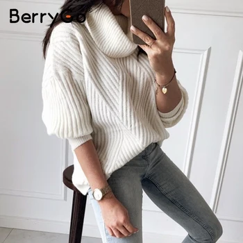 BerryGo Golfo megztas megztinis moteriška Atsitiktinis batwing ilgomis rankovėmis megztinis megztinis Moterims streetwear ponios baltas megztinis 2020 m.