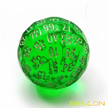 Bescon Permatomas Žalias Polyhedral Kauliukai 100 Pusių, D100 kauliukų, 100 Pusių Kubą, Skaidrus D100 Žaidimas Kauliukai