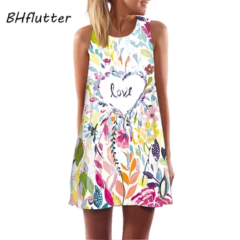 BHflutter vestidos verano 2018 Suknelė Moterims Harajuku Dangaus Spausdinti Vasaros Suknelė linijos, Rankovių Ponios Atsitiktinis Trumpą Šifono Suknelės
