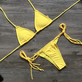 Bikini 2019 Mujer Seksualus Bikini Nustatyti Maudymosi Kostiumėlį Moteris Micro Seksualus Maudymosi Kostiumėliai Moterims, Maudymosi Kostiumą, Brazilijos Biquini Paplūdimio Geltona
