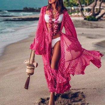 Bikinx Kaftan saida de paplūdimio suknelė Dryžuota danga-ups, sarongas megztinis moterims Seksualus spausdinti chalatas de plage Vasaros paplūdimio cover up 2019