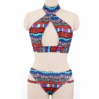 Bkning Seksualus Karoliai Bikini maudymosi kostiumėlį Išpjovą 2 Gabalas maudymosi Kostiumėliai Moterims Stebėjimo Plaukimas Kostiumas Afrikos Spausdinimo Spalva 2019 M. Brazilijos XL