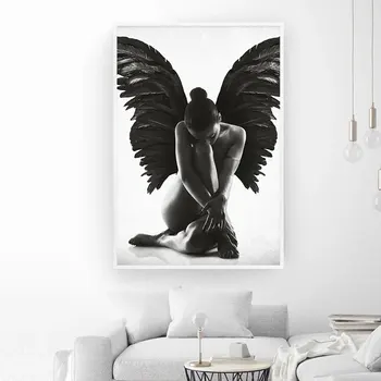 Black Angel Wing Nuotrauką Skandinavijos Mados Plakatas Šiaurės Rytą Miško Spausdinti Sienos Meno Tapybos Drobės Kambarį Namų Dekoro