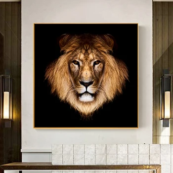 Black Gold Lion Laukinių Gyvūnų Žiaurus Žvėris Cuadros Naftos Tapyba ant Drobės Plakatai ir paveikslai, Sienos, Nuotraukas, už Kambarį