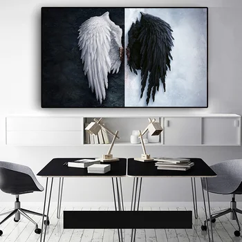 Black&White Šiuolaikinės Angelas Sparnų Plunksnų Sienos Menas Drobė Spausdina Tapyba ant Sienos Nuotrauka už Kambarį apdaila, be Rėmelio