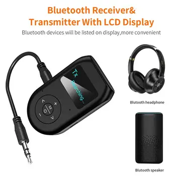 Bluetooth 5.0 Garso Imtuvas, Siųstuvas su skystųjų KRISTALŲ Ekranas Mic Handfrees Skambina 3.5 mm Stereo AUX Belaidžio ryšio Adapteris