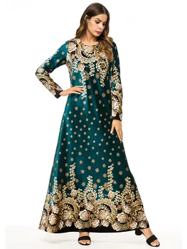 BNSQ Aukso Aksomo, Karšto Štampavimo caftan Dress islamo drabužius turkija arabijos ilgas rankovėmis maxi suknelė abaja skraiste dubajus