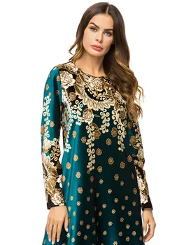 BNSQ Aukso Aksomo, Karšto Štampavimo caftan Dress islamo drabužius turkija arabijos ilgas rankovėmis maxi suknelė abaja skraiste dubajus