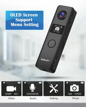 BOBLOV C19 Kūno Kamera 1080P, Mini Jojimo Dviračiu Dėvėti Prisegus Kamera OLED Ekranai 4Hours DVR Įrašymo APP Kontrolės WIFI Mini Kamera