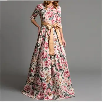 Bohemijos Gėlių Spausdinti Ilga Suknelė Didelis Hem Moterų Pavasario Vasaros Atsitiktinis Suknelė, Elegantiškas Vakare Šalies Vestidos