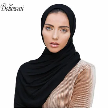 BOHOWAII Klasikinis vientisa Spalva Jersey Hijab skara Skara Kvėpuojantis Minkštas Islamo Musulmonų Hijabs Ilgai Didelių skarų