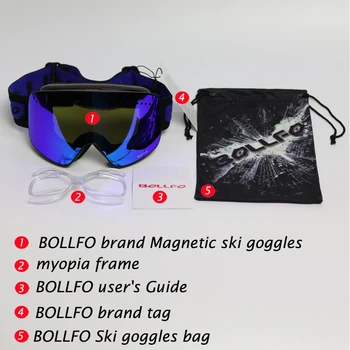BOLLFO Magnetinio Slidinėjimo Akiniai Dvigubo Objektyvo alpinizmo UV400 akiniai Anti-rūko Slidinėjimo Akiniai Vyrai Moterys sniego akinių BF652