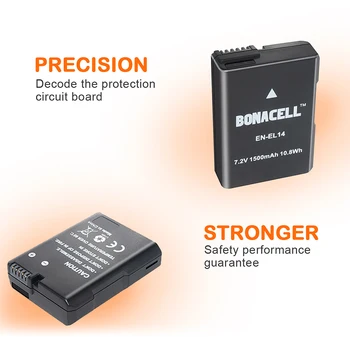 Bonacell 2vnt EN-EL14 LT EL14 Li-ion Baterijos Bateria + LCD USB Kroviklis skirtas Nikon D3100 D3200 D3300 D5100 D5200 L50